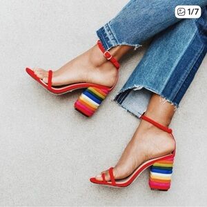 RAYE Red Multicolor Strappy Heels Size 8